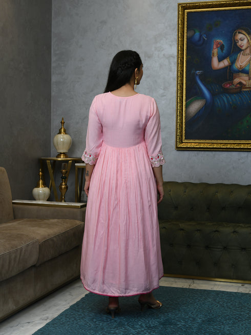 AAHELI BLUSH PINK WHISPERING PETALS MUSLIN DRESS AAHELI BLUSH PINK WHISPERING PETALS MUSLIN DRESS